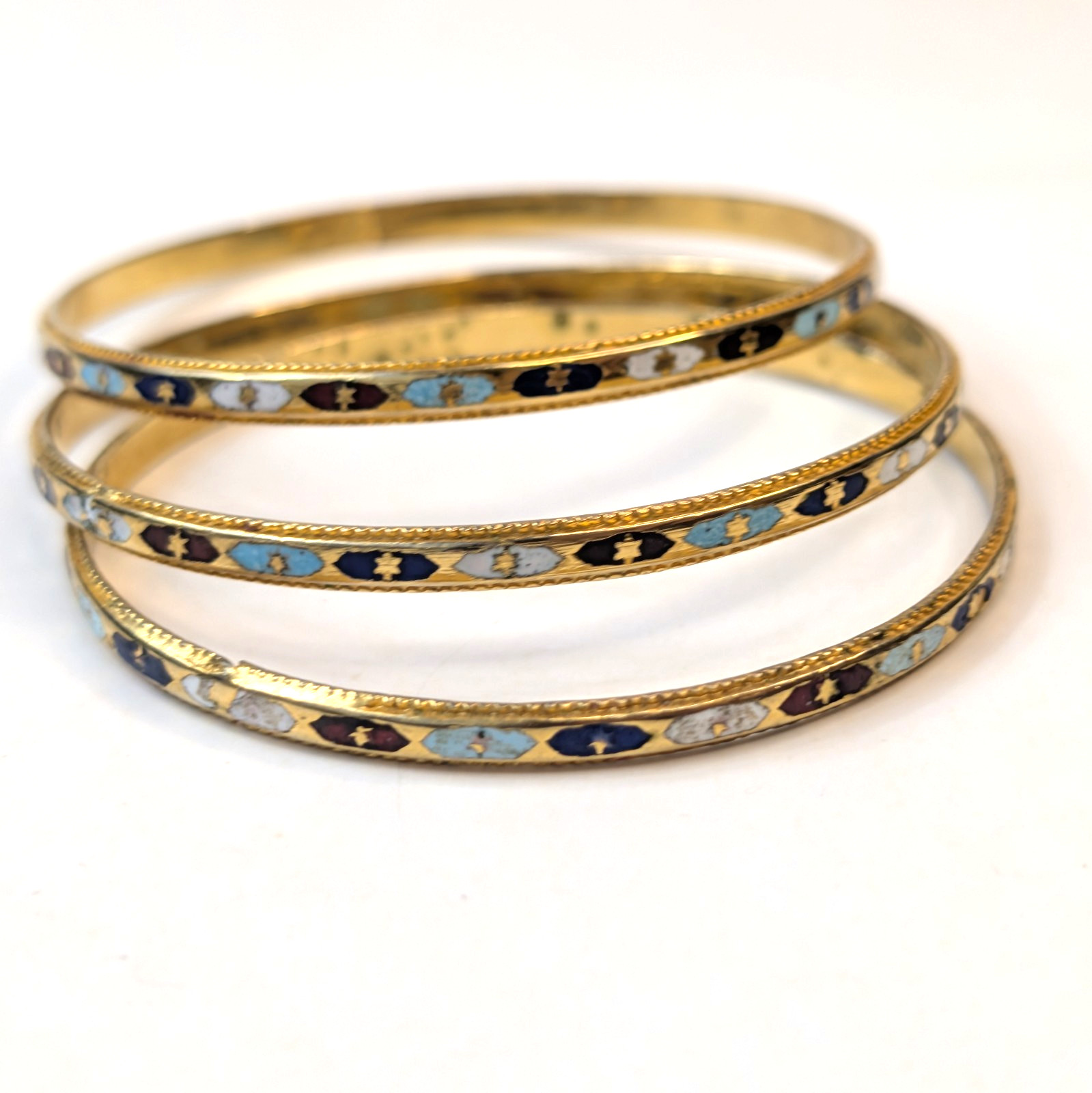 Vintage Enamel Bangle Set Thin Stackable Indian B… - image 4