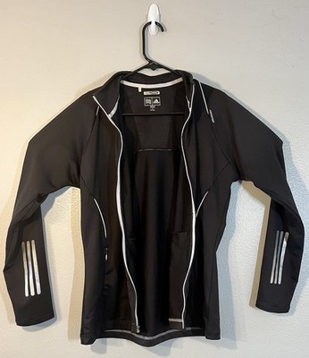 Adidas Jacket Womens Sz/M Black Full Zip Climawarm Reflective Stretch Formotion