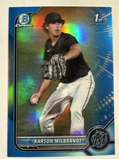 2022 Bowman Draft Chrome Karson Milbrandt 1st True Blue Refractor /150 - Marlins