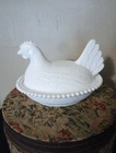 Vintage White Milk Glass Chicken Hen Nesting Lidded Dish