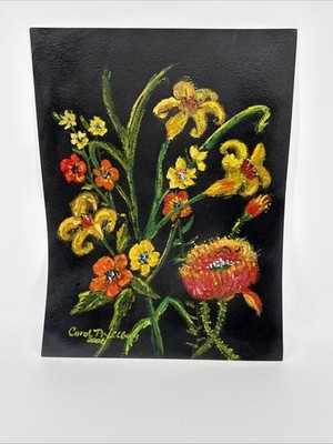 Original Painting 12-1/4''x16-3/16'' Artwork Orange & Yellow Floral - Dated 2006