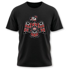 Camiseta Águila Roja y Negra Indígena | Camiseta Artística Formline del Noroeste del Pacífico