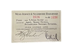 1924 West Jersey & Seashore Railroad Pass Agent Tacony Station Philadelphia