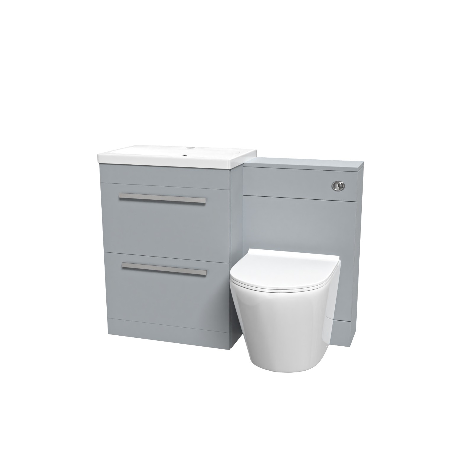 1100mm Matte Grey Basin Vanity Cabinet, WC Unit & Back To Wall Toilet
