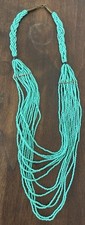 Turquoise Colored Seed Bead Necklace Statement Southwestern Western Braided