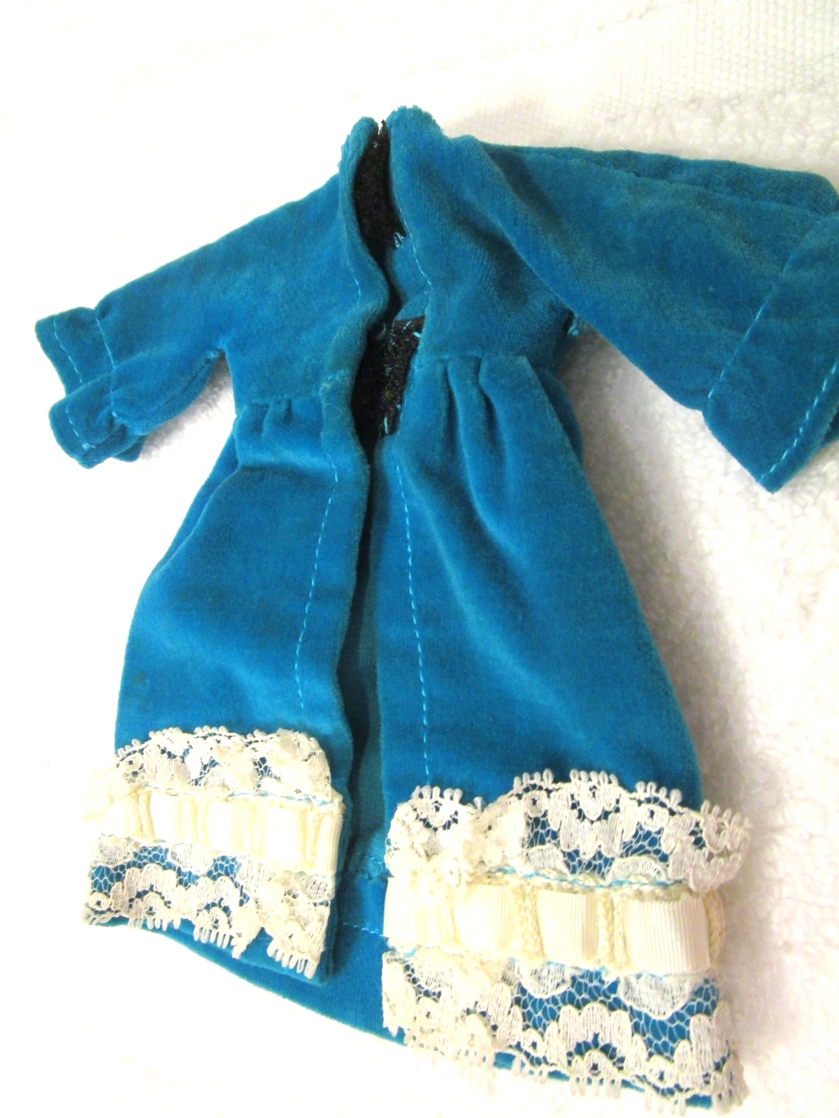 VETEMENTS Barbie Vintage: Abito Skipper Taglia Alta Qualità Fatto a Mano Velluto Teal Pizzo