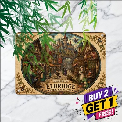 Humorous Medieval Magic Town Fantasy Fortress Dorm Living Room Metal Tin Plaque
