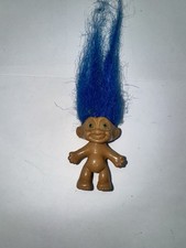 Russ Troll Doll 3" Vintage Blue Hair Green Eyes Yellow Flower No Clothes