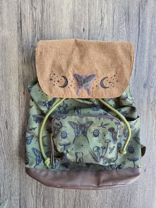 Moth Mushroom Print Backpack Goblincore Cottagecore Fairycore Corduroy Bioworld