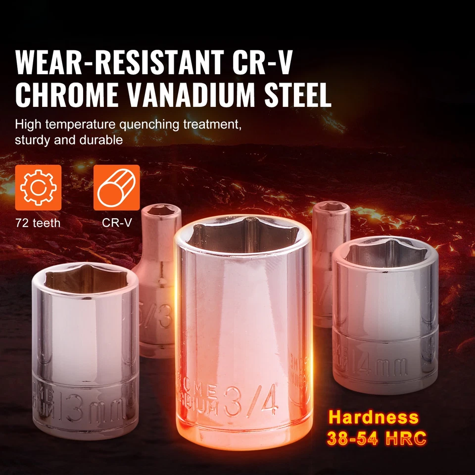 Juego de enchufes Juego de enchufes y trinquetes de accionamiento de 1/4 pulgadas Juego de herramientas de 6 puntos 54 piezas Foto 2 de 4