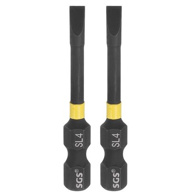 2pcs SL4 Slotted Impact Screwdriver Bits 1/4'' Hex Shank 2'' Long Magnetic Bit