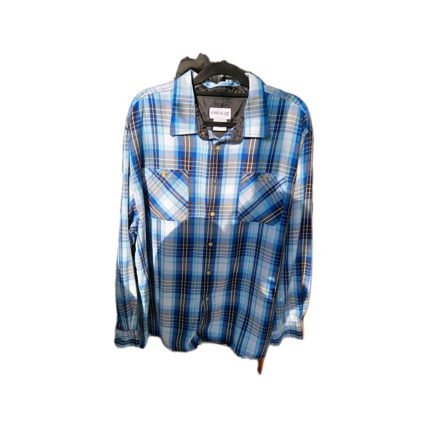 John Blair Blue Plaid Button-Up Shirt Men's XL Woven Polyester Long Sleeve