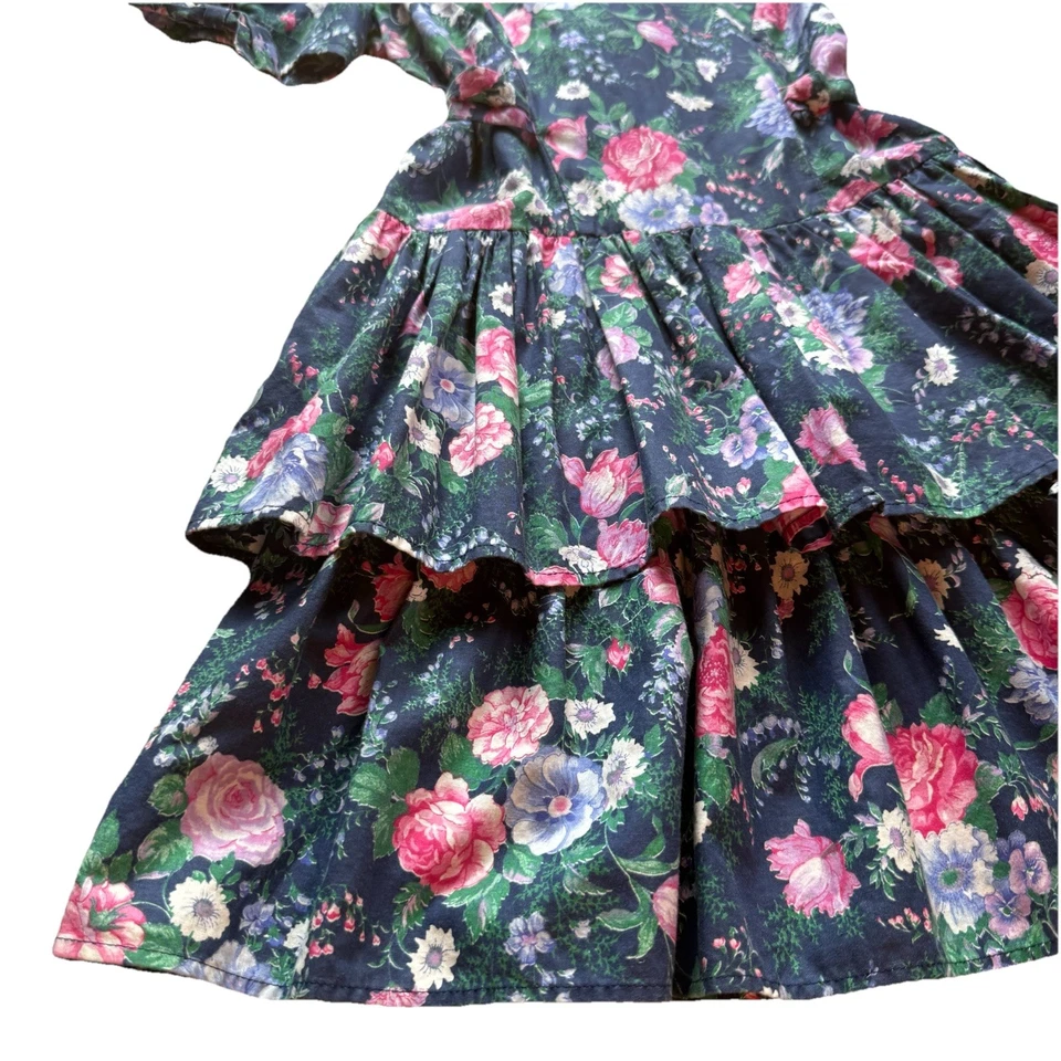 Vestido Cottagecore De Colección Años 90 My Michelle Niñas Azul Floral Manga Abullonada Encaje Talla 10 Foto 3 de 4