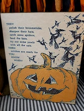 FOLK PRIMITIVE VINTAGE STYLE HALLOWEEN PUMPKIN POEM ABOUT WITCHES THEY SIGN