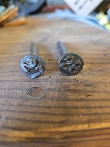 1927 1928 RAILROAD STEEL DATED # 27 28 ANTIQUE DATE SPIKE NAIL train tie marker