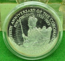 1973 Silver Proof Isole Cook 2 Dollari 20° Anniversario dell'Incoronazione QE2 OTTIME CONDIZIONI