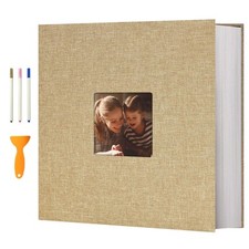 Photo Album Self Adhesive 13x12.6 for 600 Photos Linen Scrapbook 120 Pages Khaki