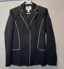 Oscar De La Renta Dress Jacket Womens Black W/ Cream Piping Blazer Size 2