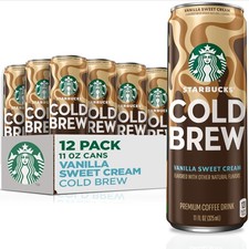 Starbucks Cold Brew Coffee, Vanilla Sweet Cream, 11 fl oz Cans 12 Pack, Premi...
