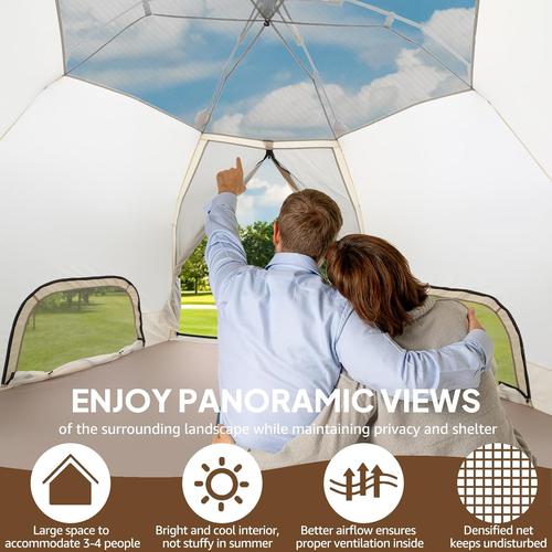 Tenda Da Campeggio Pop-Up, Capanna Familiare Con Veranda per 3 Persone Riparo Es - Foto 5 di 12