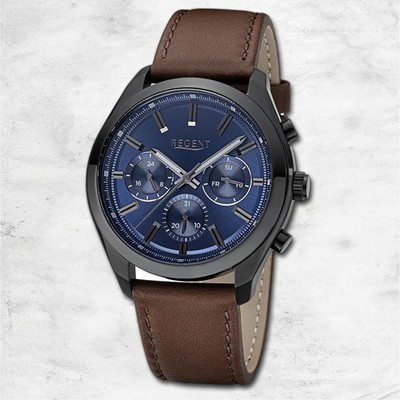Regent Leder Herren Uhr Armbanduhr Quarz dunkelbraun Lederarmband URBA767