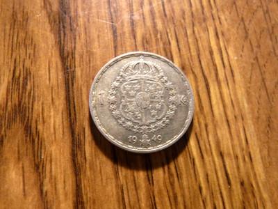 SWEDEN 1 KRONA 1949 SILVER COIN (600)