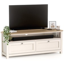Christow Corner TV Stand with Oak-Effect Top 2 Drawers Shelf H45 x W115 x D45cm