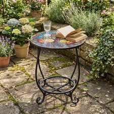 Outdoor Side Table Round Tree Style Mosaic Patio Accent End Plant Coffee Table