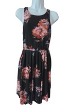 Free People Black Pink Floral Sleeveless Keyhole-Back A-Line Knee-Length Dress 8