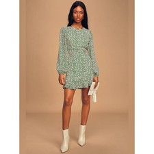 Lulus Green Floral Open Back Long Sleeve Mini Dress Size 3X NWT Plus Size