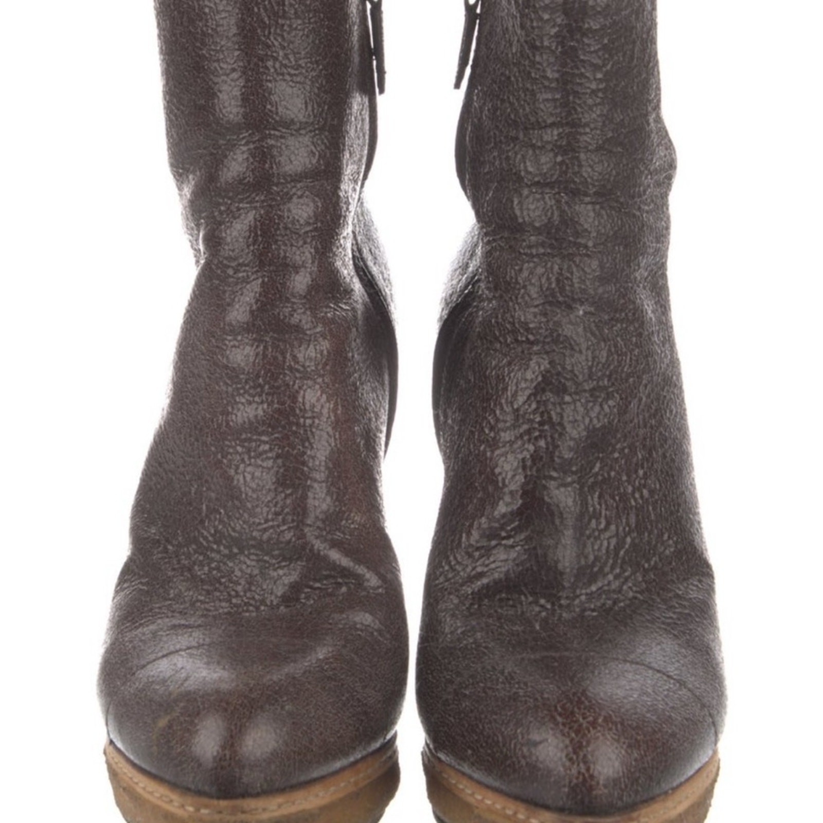 Prada Brown Crackle Leather Platform Heeled Boots EU 38.5/US 8.5 thumbnail 3