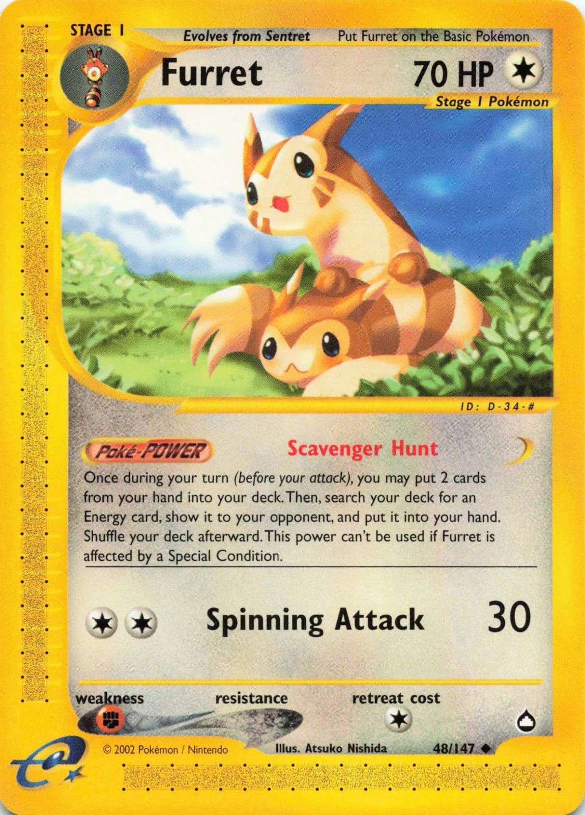 Furret 48 Uncommon Aquapolis Pokemon Near Mint