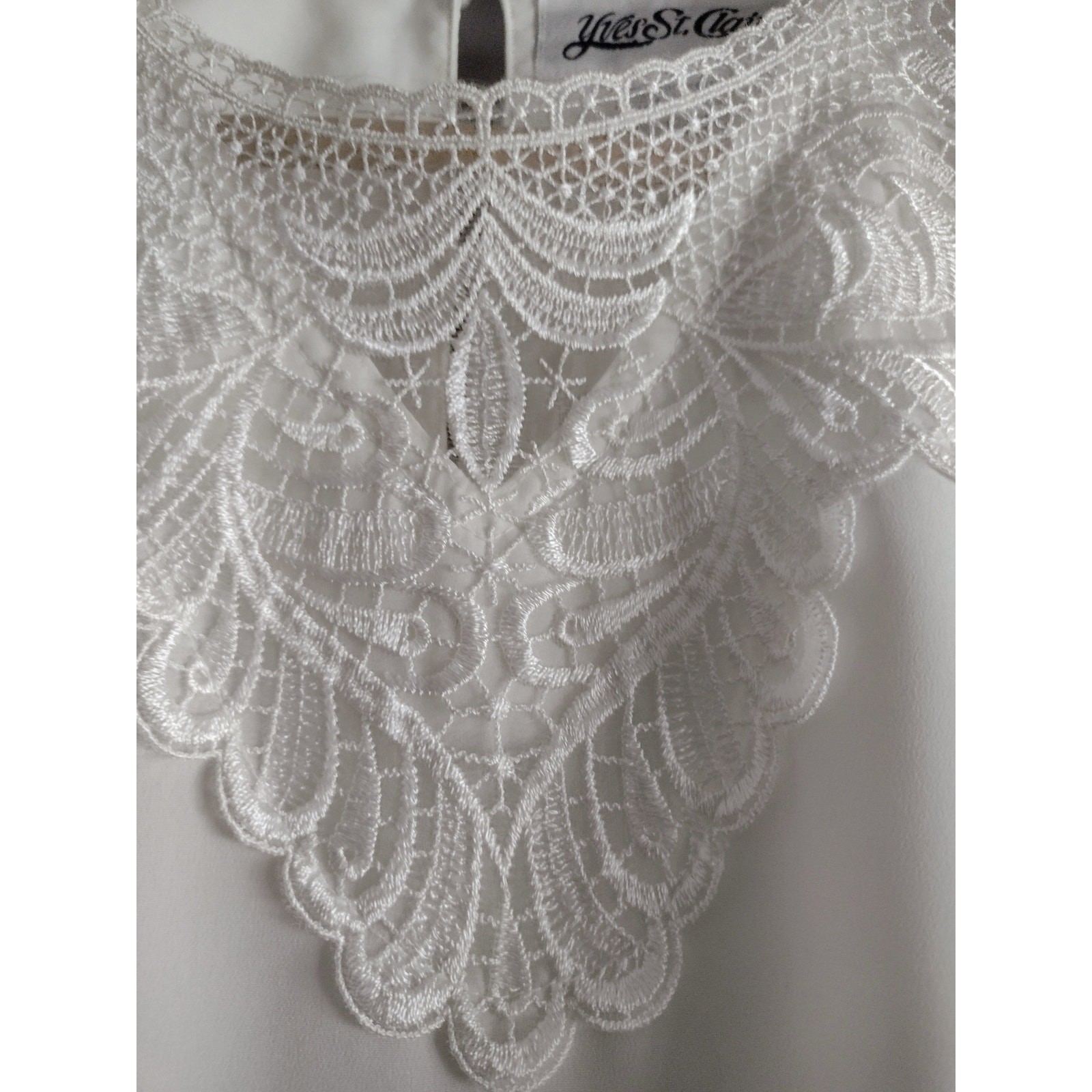 SAINT LAURENT Yves St Clair top vintage bianco con colletto in pizzo taglia 10