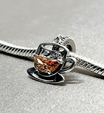 Tea Cup Lover Glass Green Coffee Charm Dangle Genuine 925 Sterling Silver Gift