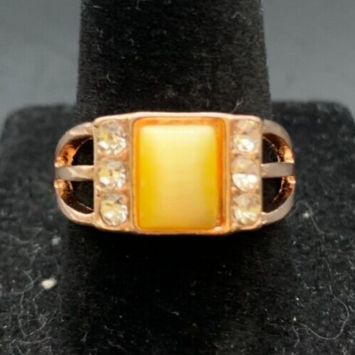 Vintage Antique Gold Tone Rhinestone CZ Cocktail Ring - Size 8