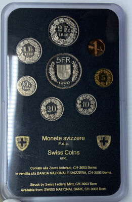 1990 B Switzerland HERO WILLIAM TELL 5 Francs Proof Set of 8 Swiss