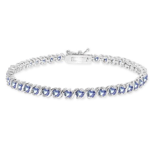 Sterlingsilber poliert Tansanit ""S"" Design Bar klassisches Tennisarmband - Bild 2 von 6