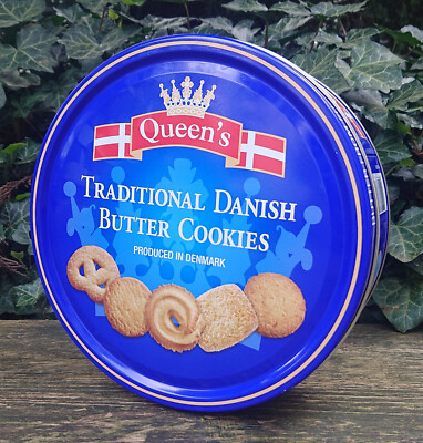 alte runde Dose Schachtel Blechdose Keksdose Queen`s Danish Butter Cookies 