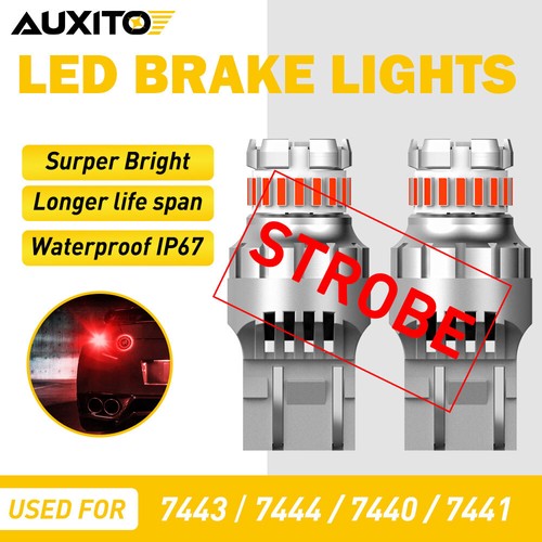 AUXITO 7443 7440 LED Red Flash Strobe Blinking Brake Stop light Bulbs 2400LM 14W