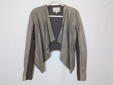 Hinge Nordstroms Sz. S Beige 100% Leather Soft Draped Open Front Jacket Cardigan