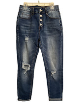 Jeans Button Women s Straight Leg Jeans, Blue, Small