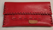 Red leather tobacco holder with double inside pocket and card holder
