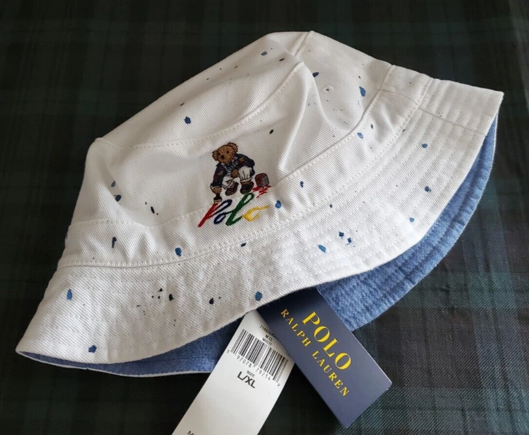 Polo Ralph Lauren Men POLO BEAR PAINTER Paint Splatter Bucket Hat White SM/&L/XL