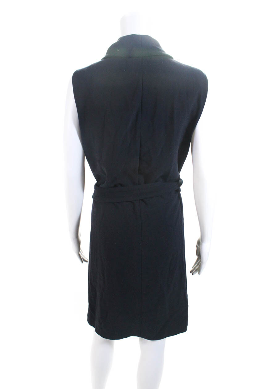 Boss Hugo Boss Womens Collared Tie Front Sleeveless Coatigan Navy Blue