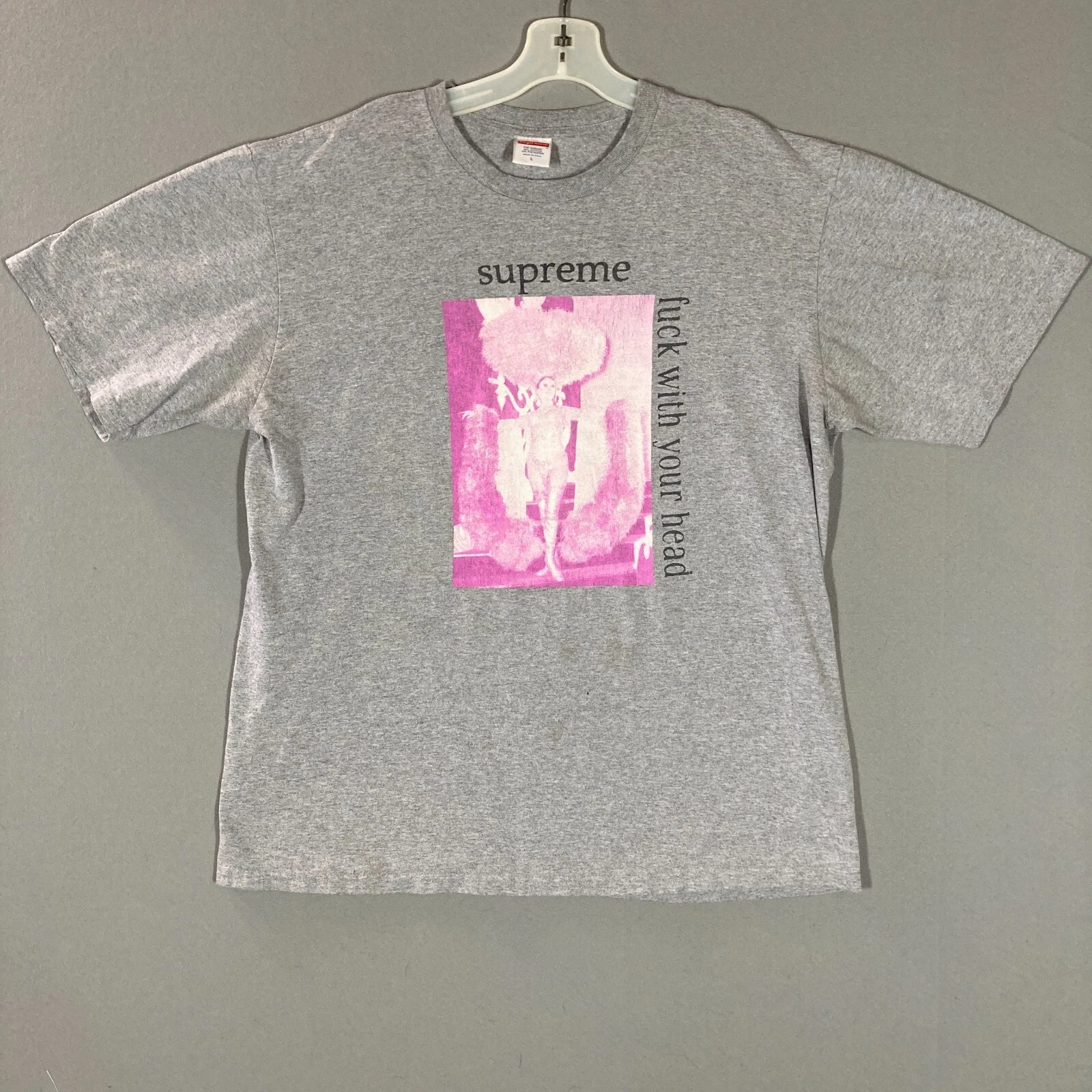 T shirt gris Supreme Fuck With Your Head Heather taille L à manches courtes fabriqué aux États Unis 