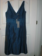 Classic Ann Taylor Blue Silk Formal Dress V-Neck Size 2 NWTS RV 168.00