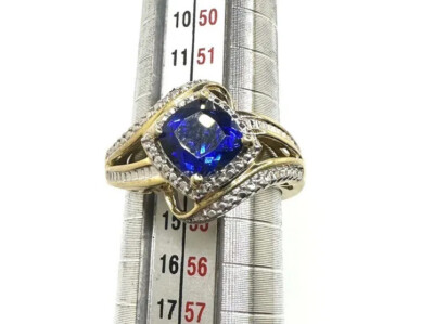 Atemberaubender tiefblauer Saphir 925 Sterling Silber Ring gemarkt ''Sonne'' Gr. 6,75