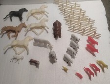 Assorted Lot 27 pc. of Vintage Plastic Toy Farm Animals with Fencing  Others