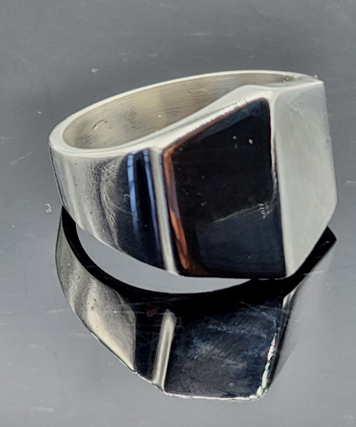 Vtg Solid Sterling Silver Beveled Angled Ring Han… - image 1