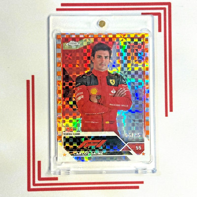 2023 Topps Chrome Formula 1 F1 CARLOS SAINZ Orange Checker Flag X-Fractor /25
